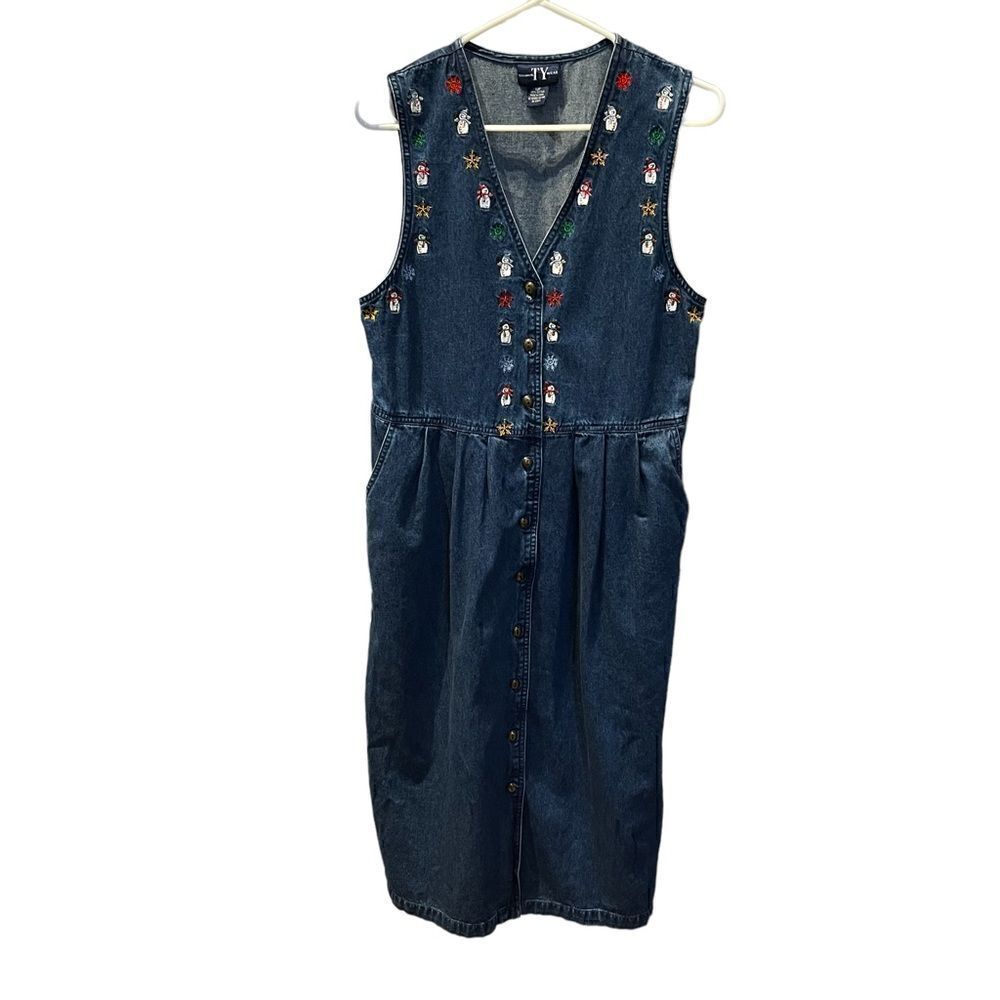 Original TY Wear Blue Denim Dresswith Holiday Trim Size 10P